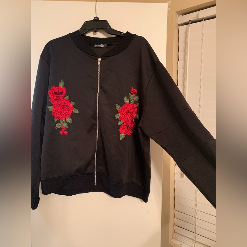 Boohoo plus Rose Appliqué Bomber Jacket Size 20